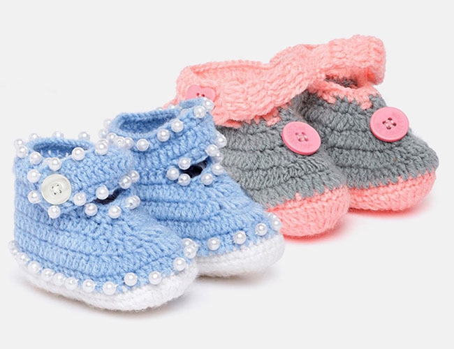 MayRa Knits Pack Of 2 Hand Knitted Booties - Blue